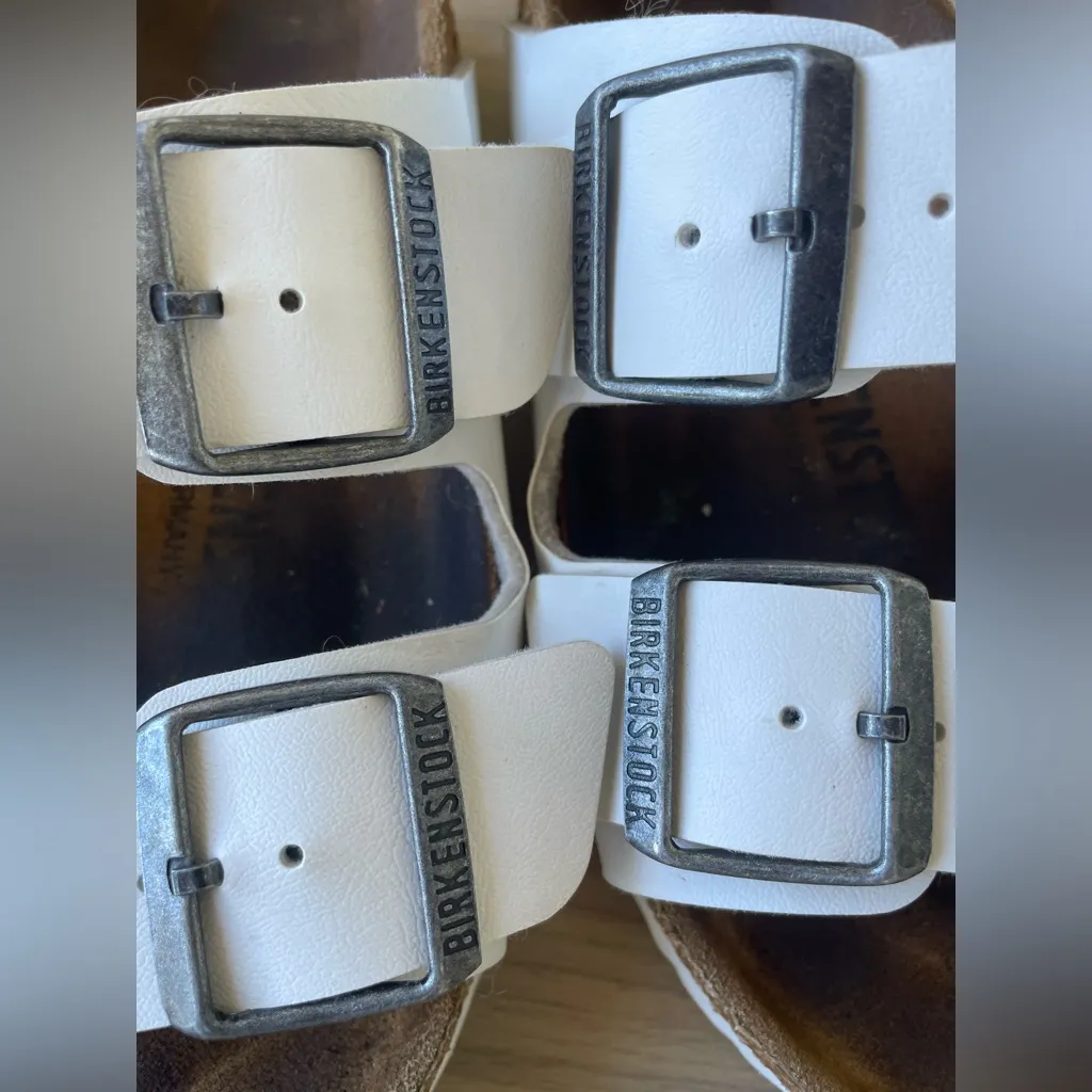 Birkenstock White and Brown Footbed Sandals - Image 9