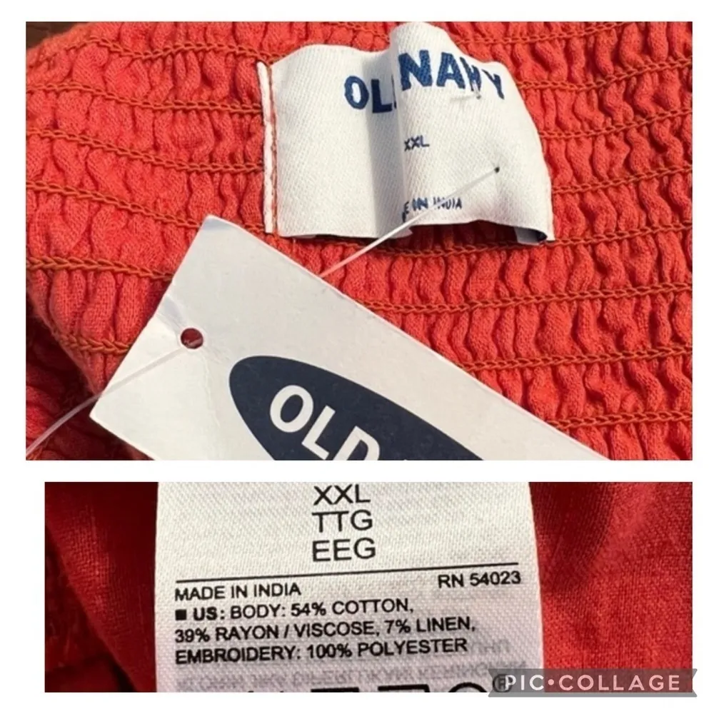 NWT Old Navy Top Smocked Ruffle Sleeve Coral Embroidered XXL Boho Peasant Casual - Image 16