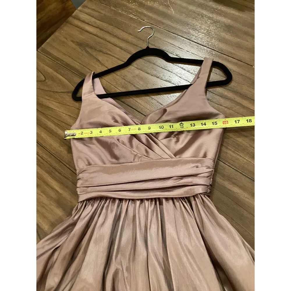 Mori Lee Madeline Gardner tafetta V Neck Bridesmaid Gown formal Pleated dress 6 Pink - Image 3