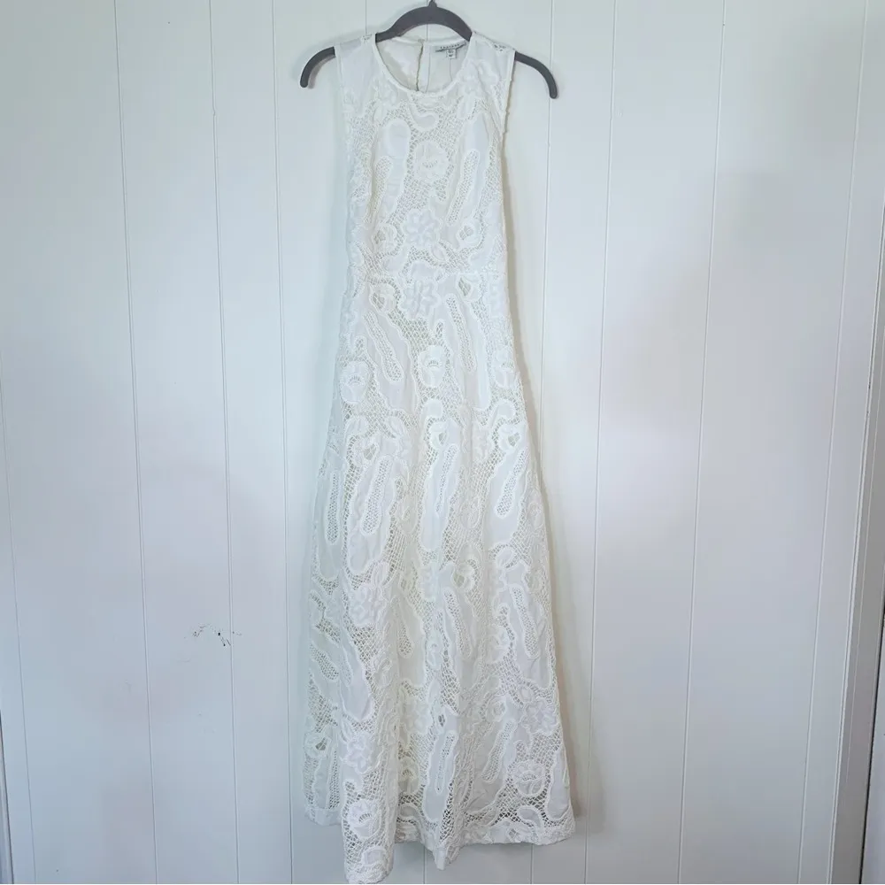 NWT  Ivory Embroidered Lace Sleeveless Cut Out Back Dress 2 - Image 3
