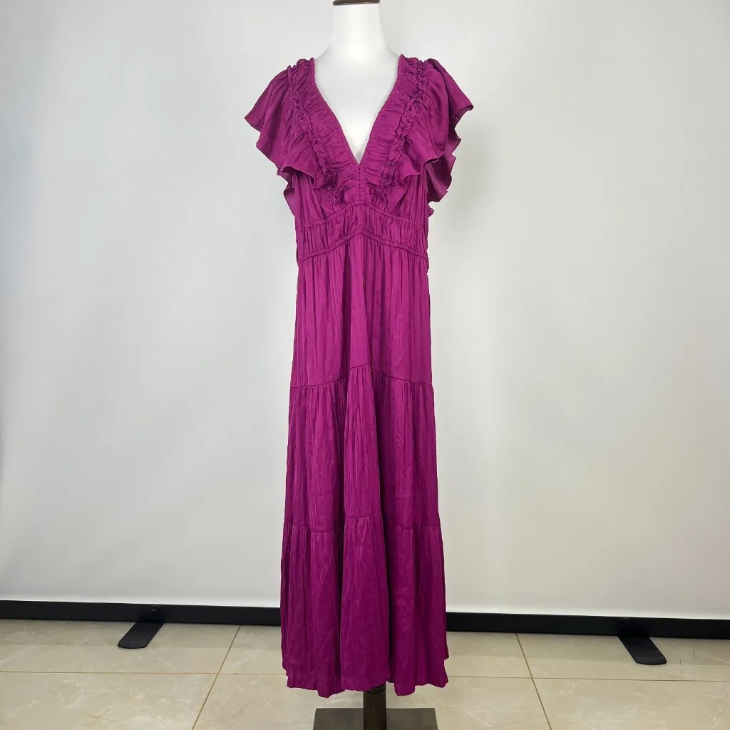 NWOT ANTHROPOLOGIE Ruffled Tiered Midi Dress In Berry Size XL - Image 5