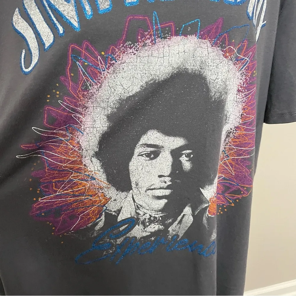 Authentic Hendrix Jimi Hendrix Tee Shirt Graphic Sparkle Glitter Grey Blue Size XXL - Image 2