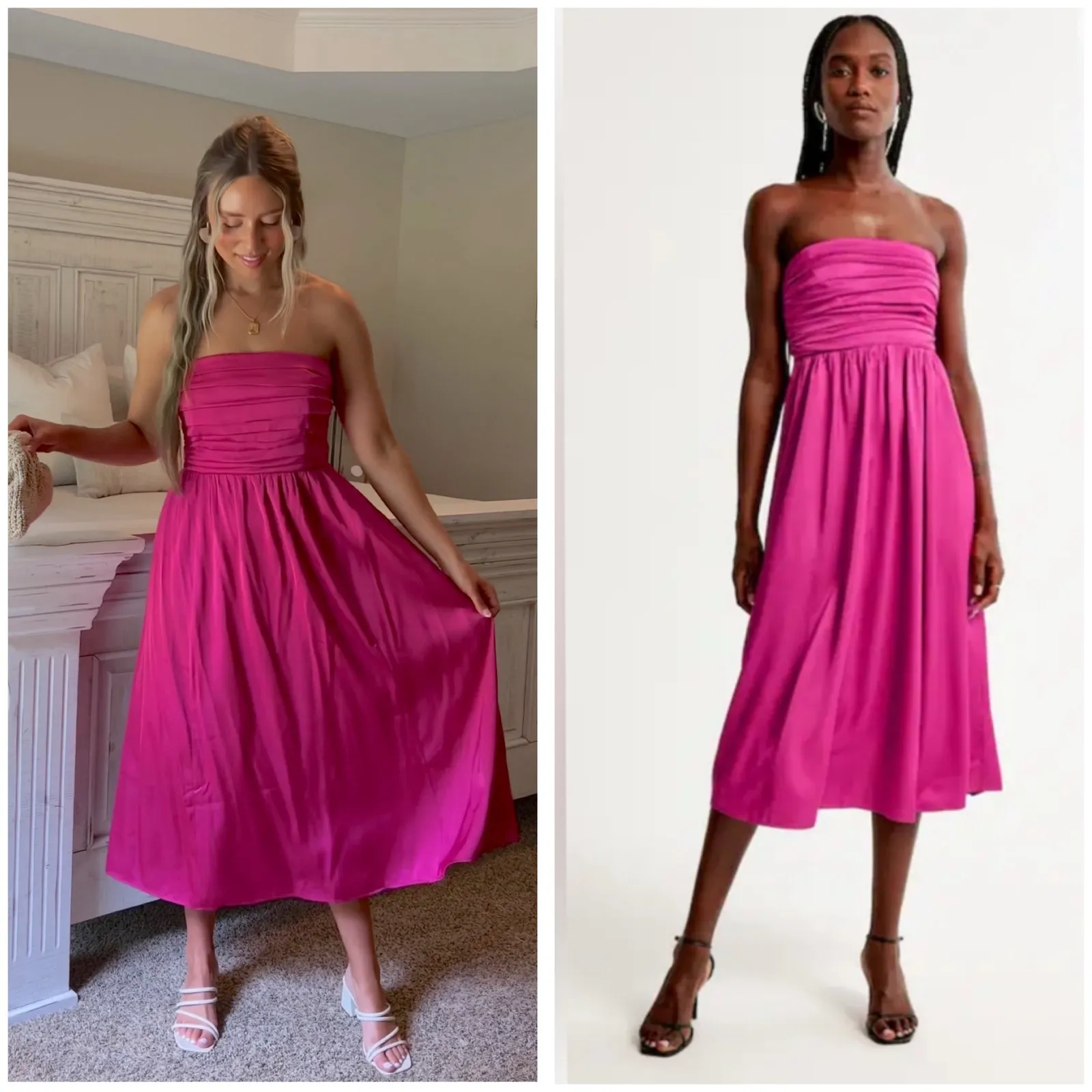 NEW Abercrombie & Fitch Emerson Poplin Ruched Strapless Midi Dress Small Pink - Image 2