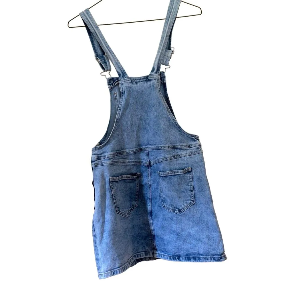 Forever 21 Medium Overall Dress Denim Zip Side Boho Y2K Blue Jean Schoolgirl - Image 2