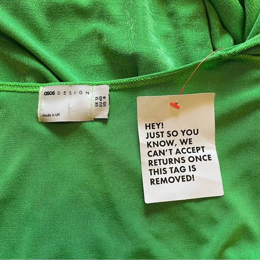 ASOS Vibrant Green Stretch Knit Long Sleeve Wrap Style Mini Dress Size 8 - Image 2