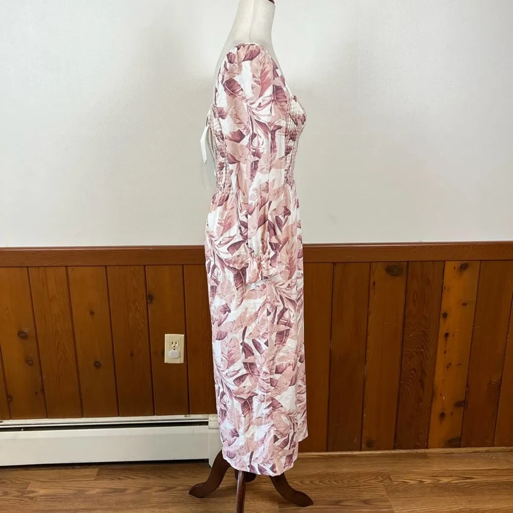 Gorgeous New House of Harlow 1960 Smocked Linen MIDI Dress! - Image 3