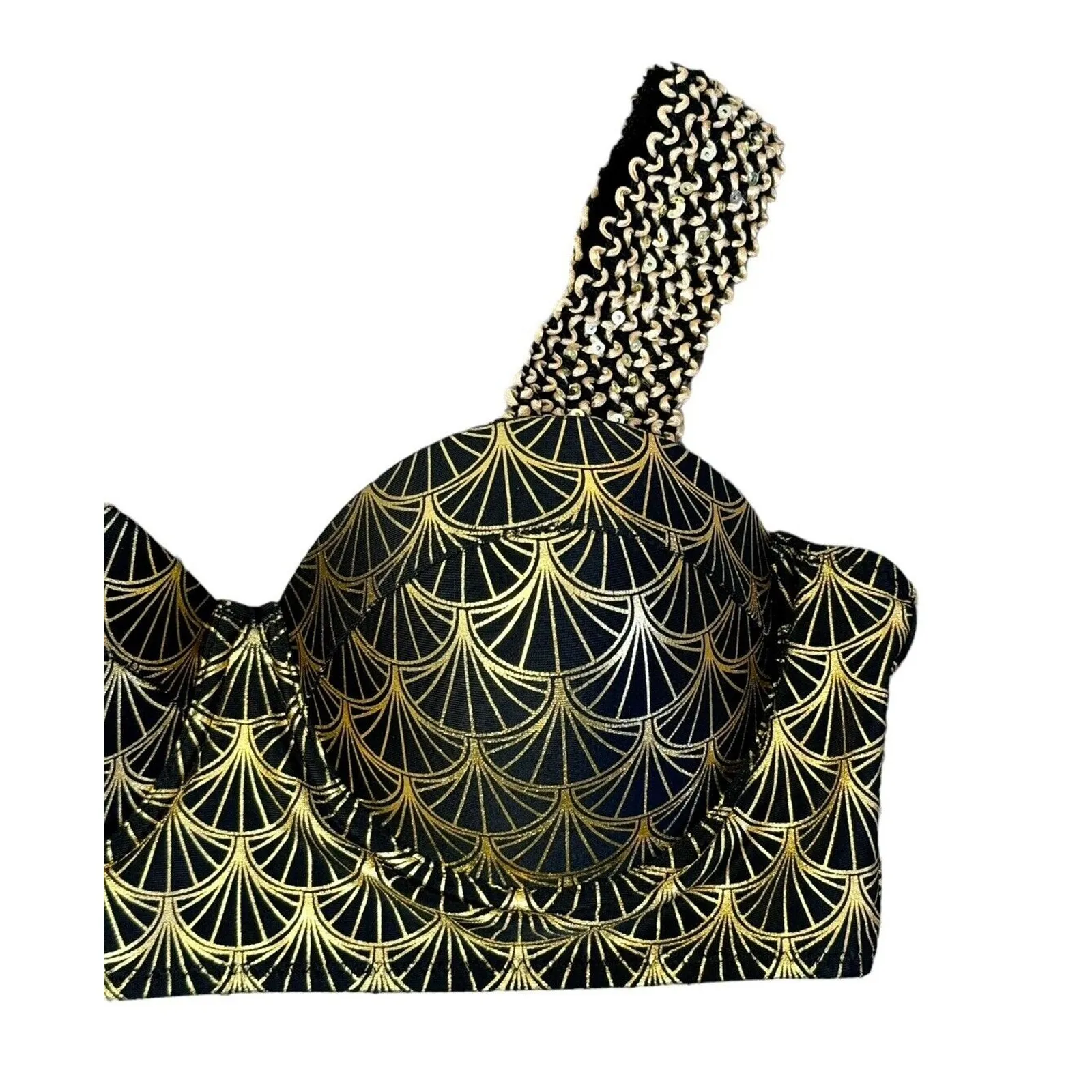 Sirencore Mermaid Metallic Gold Crop Bra Top Festival Cage Club Party Rave Sz M Size M - Image 4