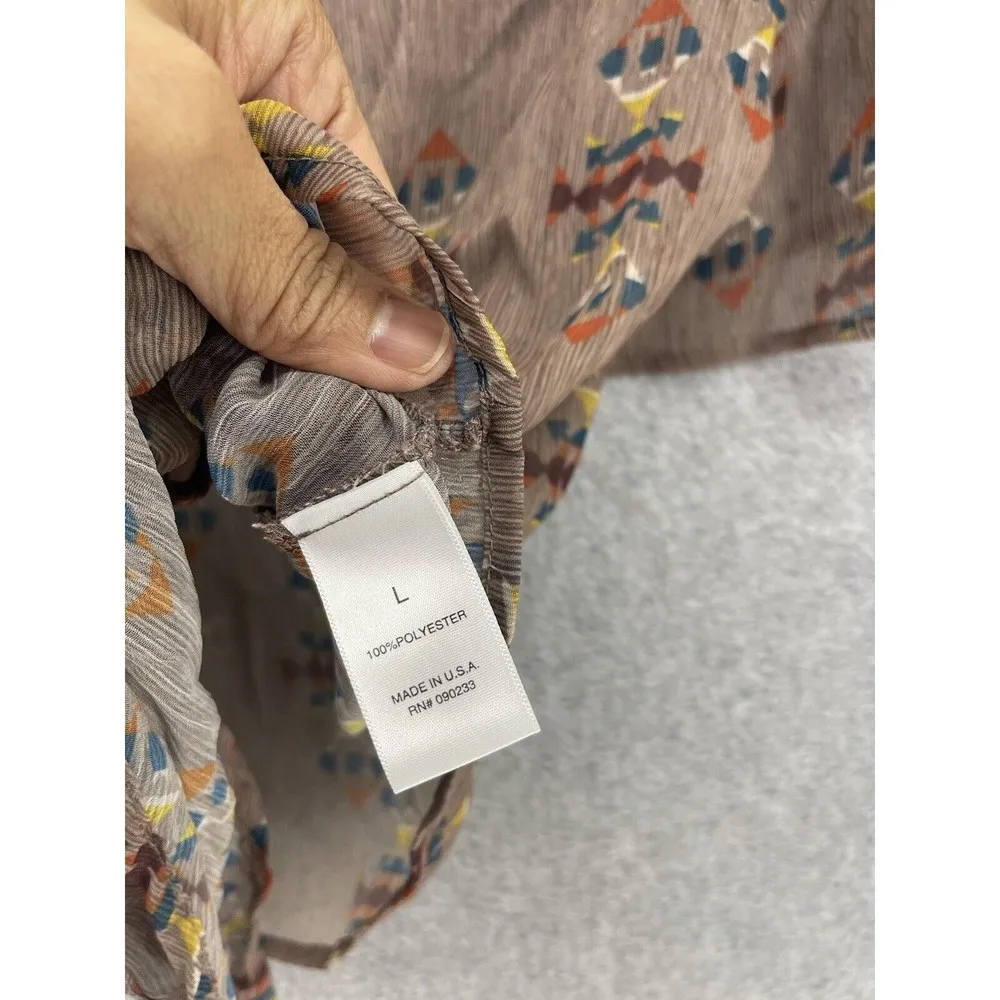 Kirra Women's Blouse Tie Front Brown Taupe Tribal Sheer Size Large - Image 4