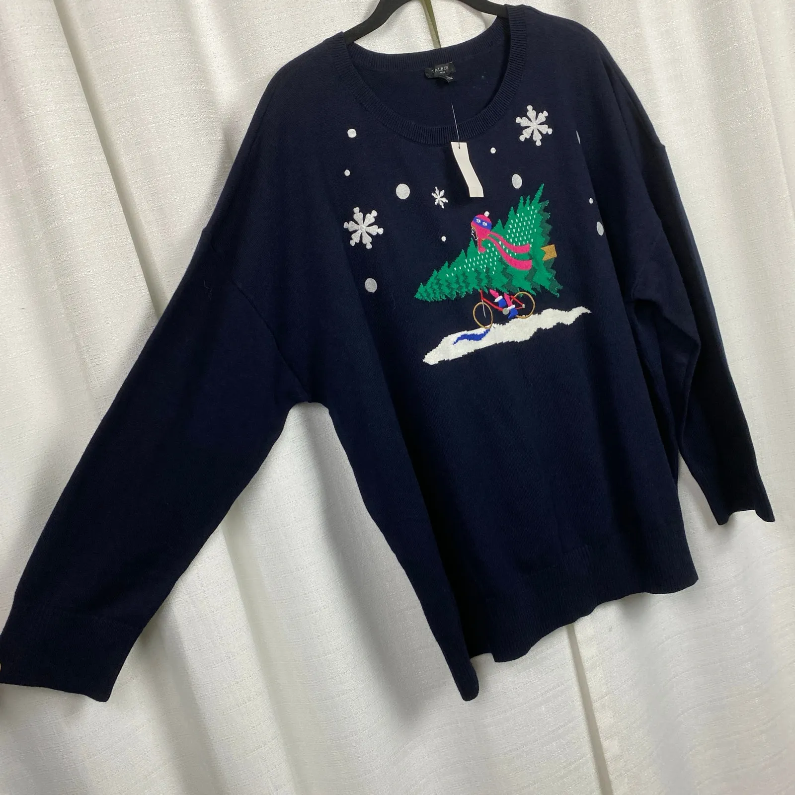Talbots Dark Navy Blue Holiday Tree&Snowflake Crewneck Sweater Sz.2X NWT - Image 8