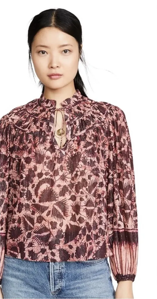 Ulla Johnson Bordeaux Yulia Printed Metallic Blouse Top Size 2 Fall Autumn - Image 1