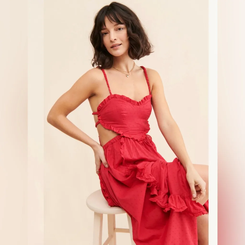 Farm Rio Heart Shaped Bodice Ruffled Midi Dress - Image 3