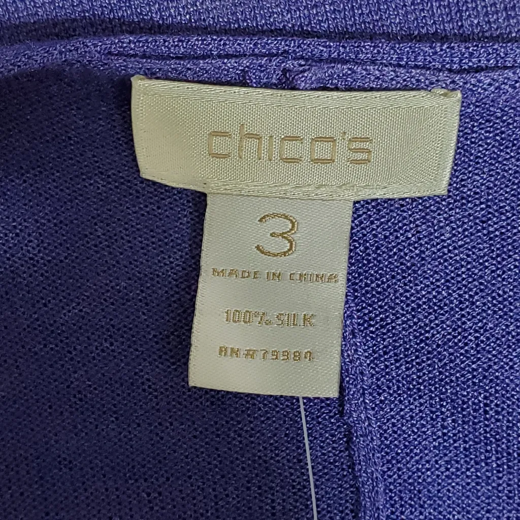 Chicos Silk Open Front Cardigan‎ Purple Knit Sheer Lightweight Size 3  100% Silk - Image 6