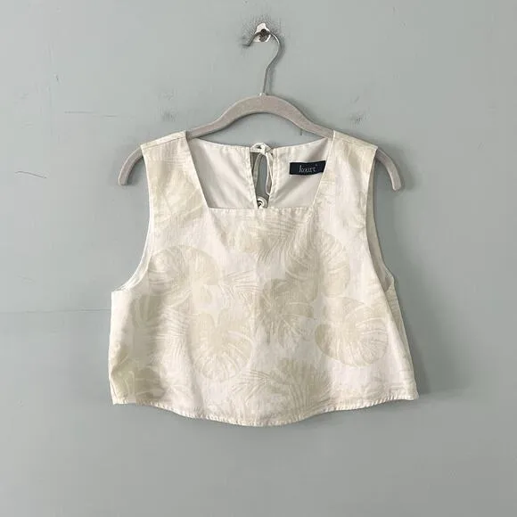 Kourt‎ Willow Palm Leaf Tan Print Two Piece Set Crop Top Pants Size Small White - Image 4