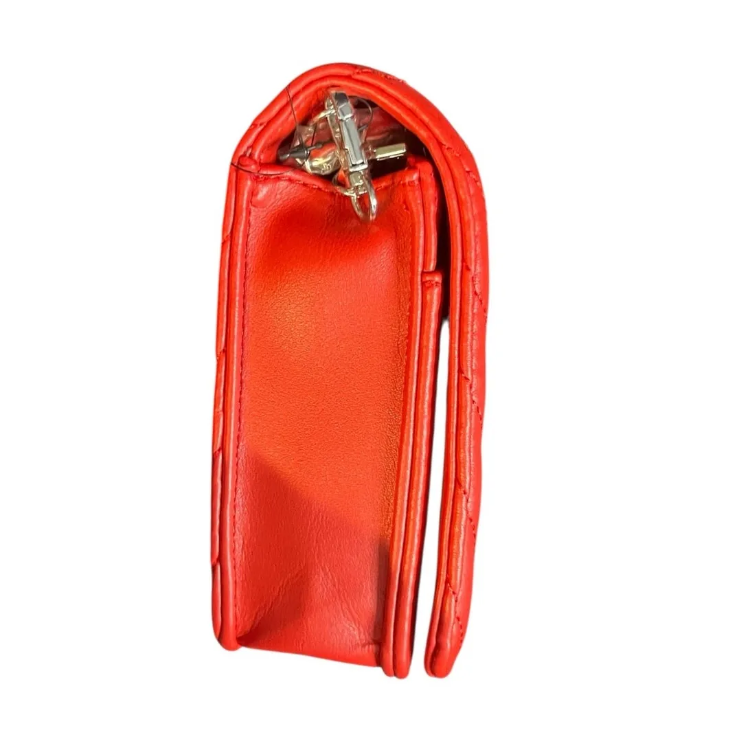 Badgley Mischka Quilted Crossbody Bag Brick Red Vegan Leather w/ Chain - Image 8