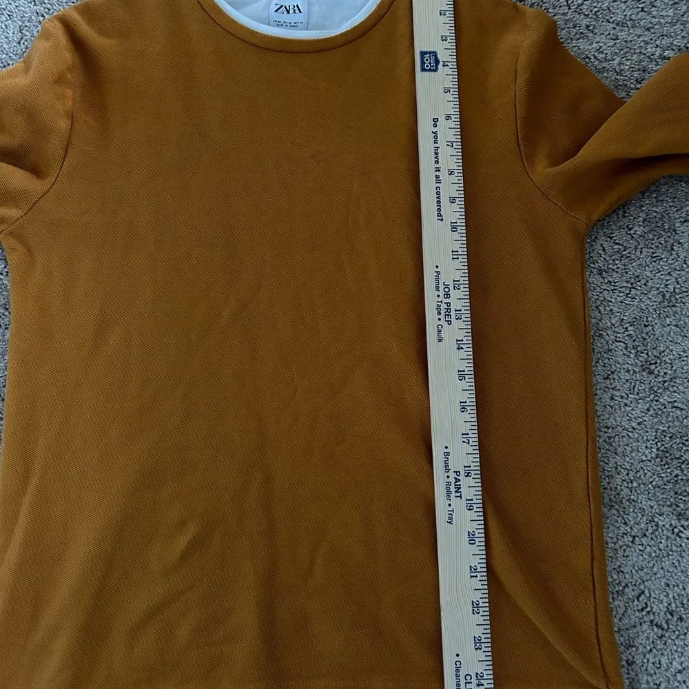 Zara Mustard Yellow Cotton Crewneck Long Sleeve Shirt Size Medium Casual - Image 8