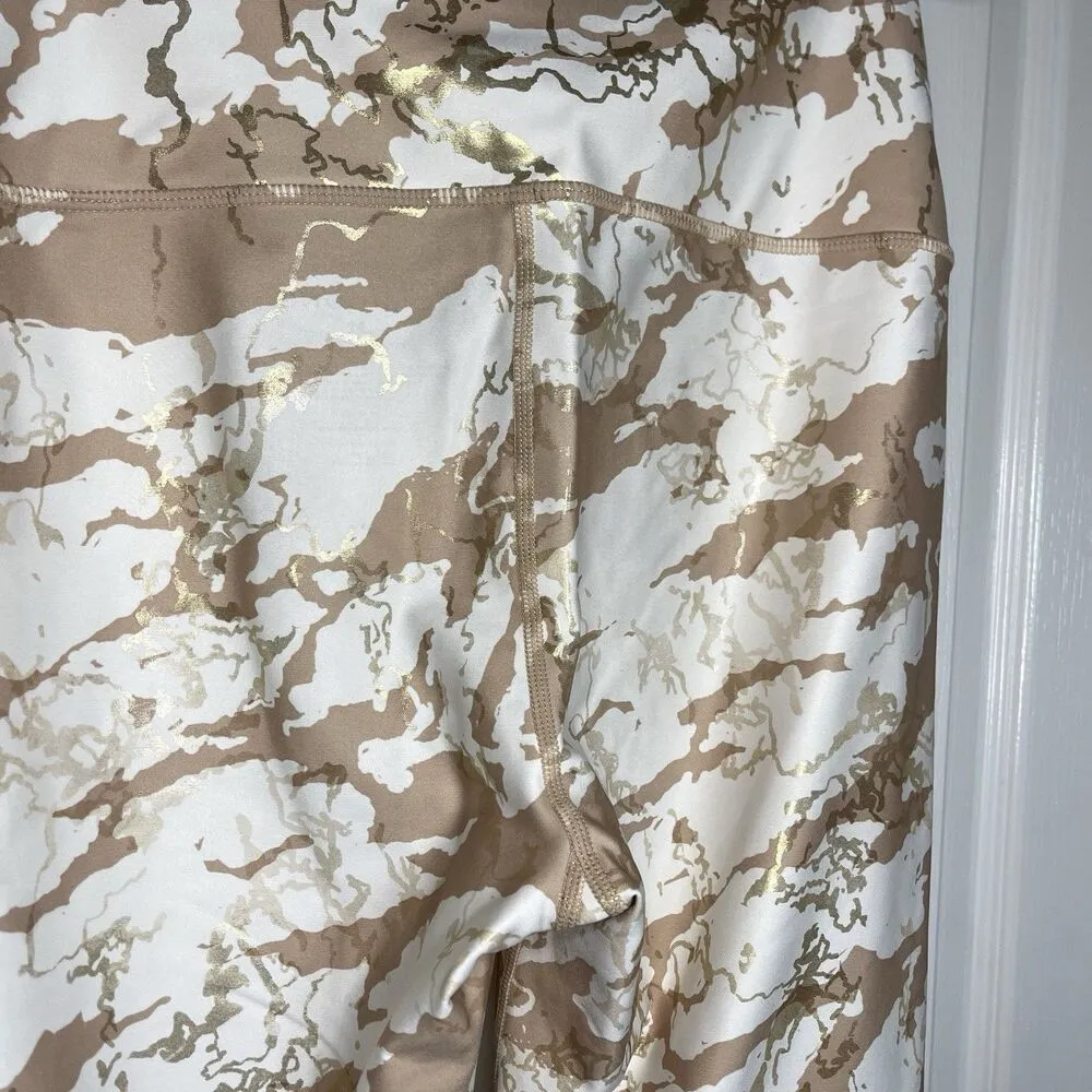 Carbon38 Marble Shine 7/8 Leggings Women Sz Med Gold Metallic Double Faced Waist - Image 4