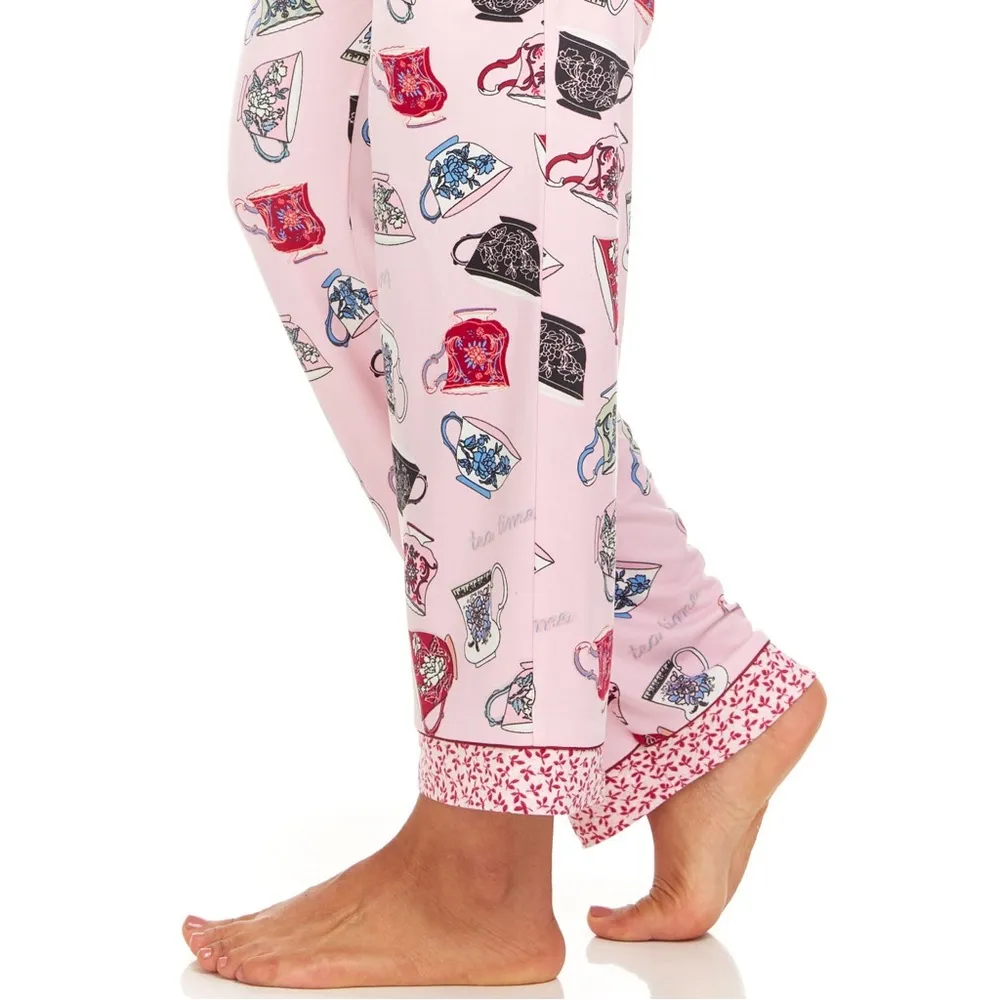 Flora Ladies Notch Collar PJ Set Tea Time Print Size Small NWT - Image 4