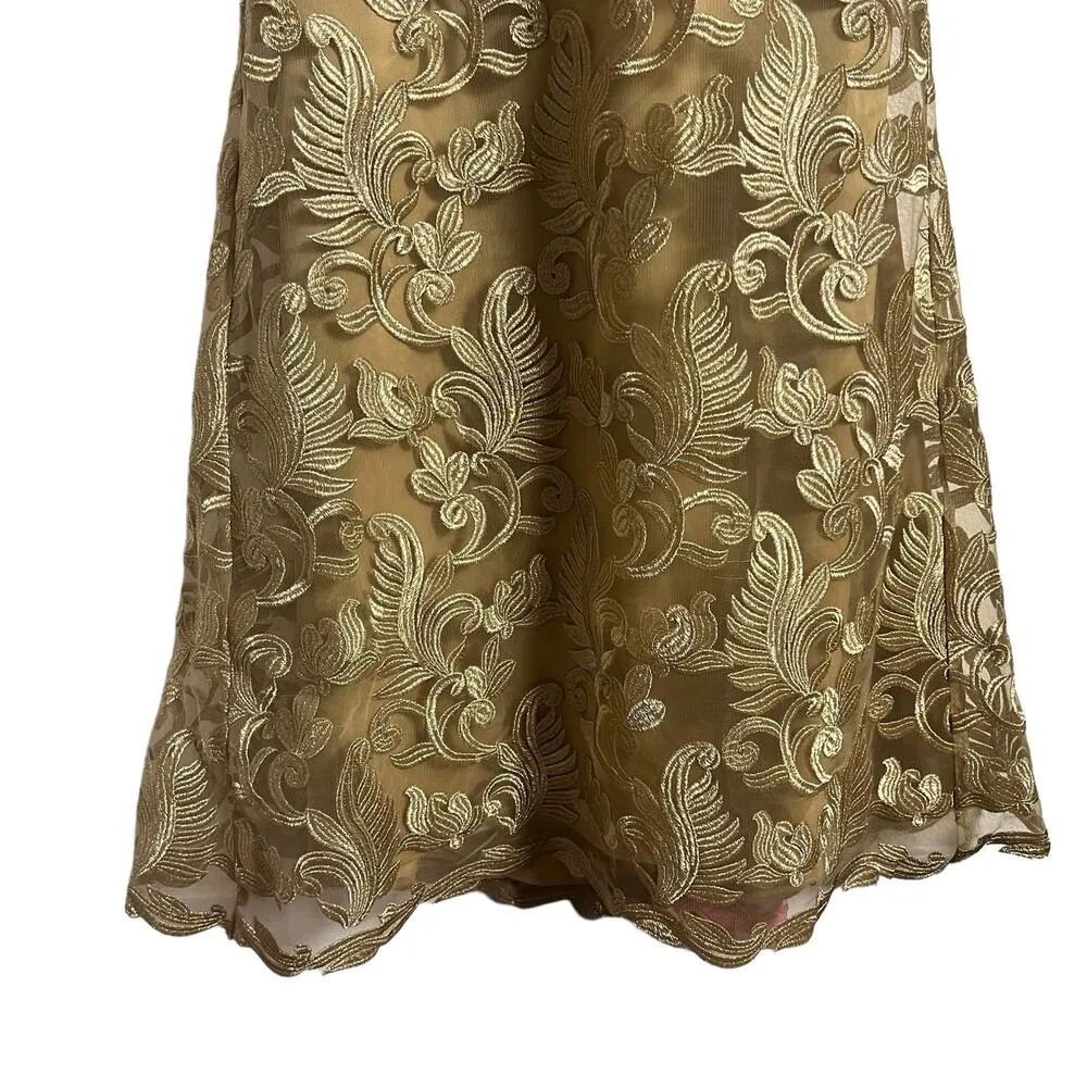 Laundry by Shelli Segal Gold Embroidered Sleeveless V-Neck Formal Gown Size 10 - Image 5