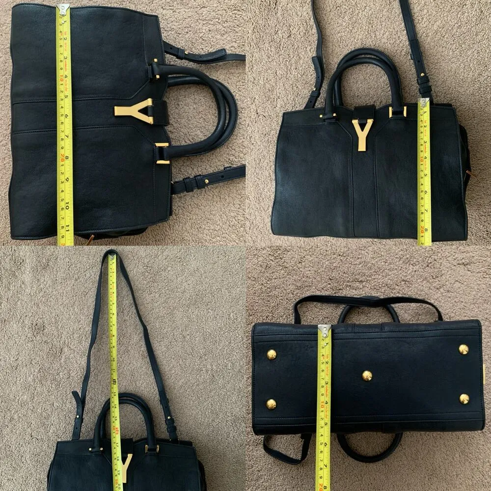 Y1009 YSL dark blue cabas leather bag with strap removable - Image 8