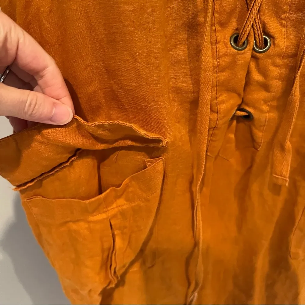 Anthropologie Maeve Linen Lace Up Gold Dress | 0 - Image 5