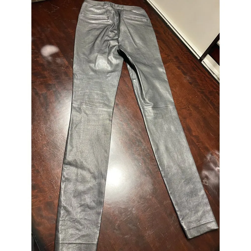 Sleek Black Faux Leather Leggings Trendy Skinny Pants Edgy Fashion T -12‎ - Image 3