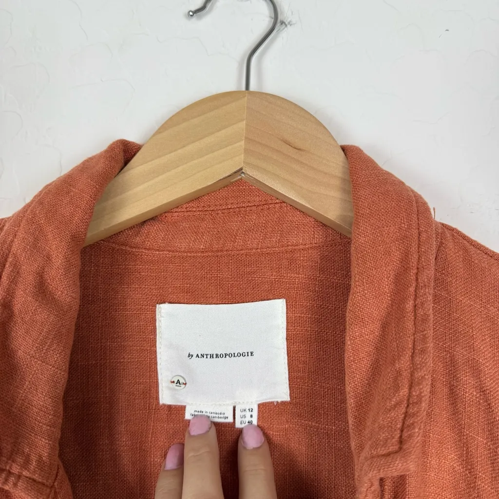 Anthropologie Vintage Washed Linen Blazer Terra Cotta Orange Split Back - Image 8