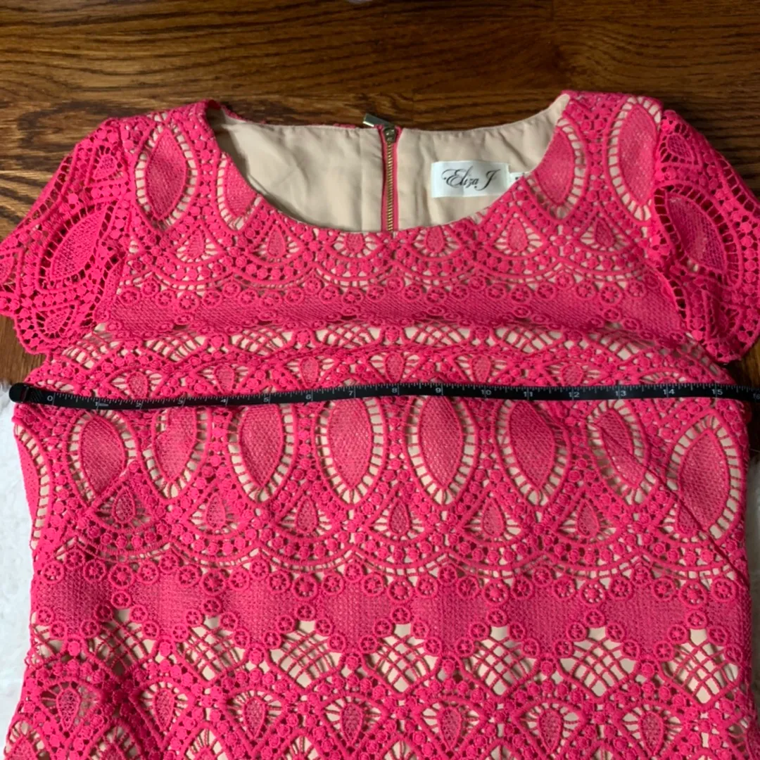 Pink Scalloped Lace Crewneck Sheath Dress - Image 7