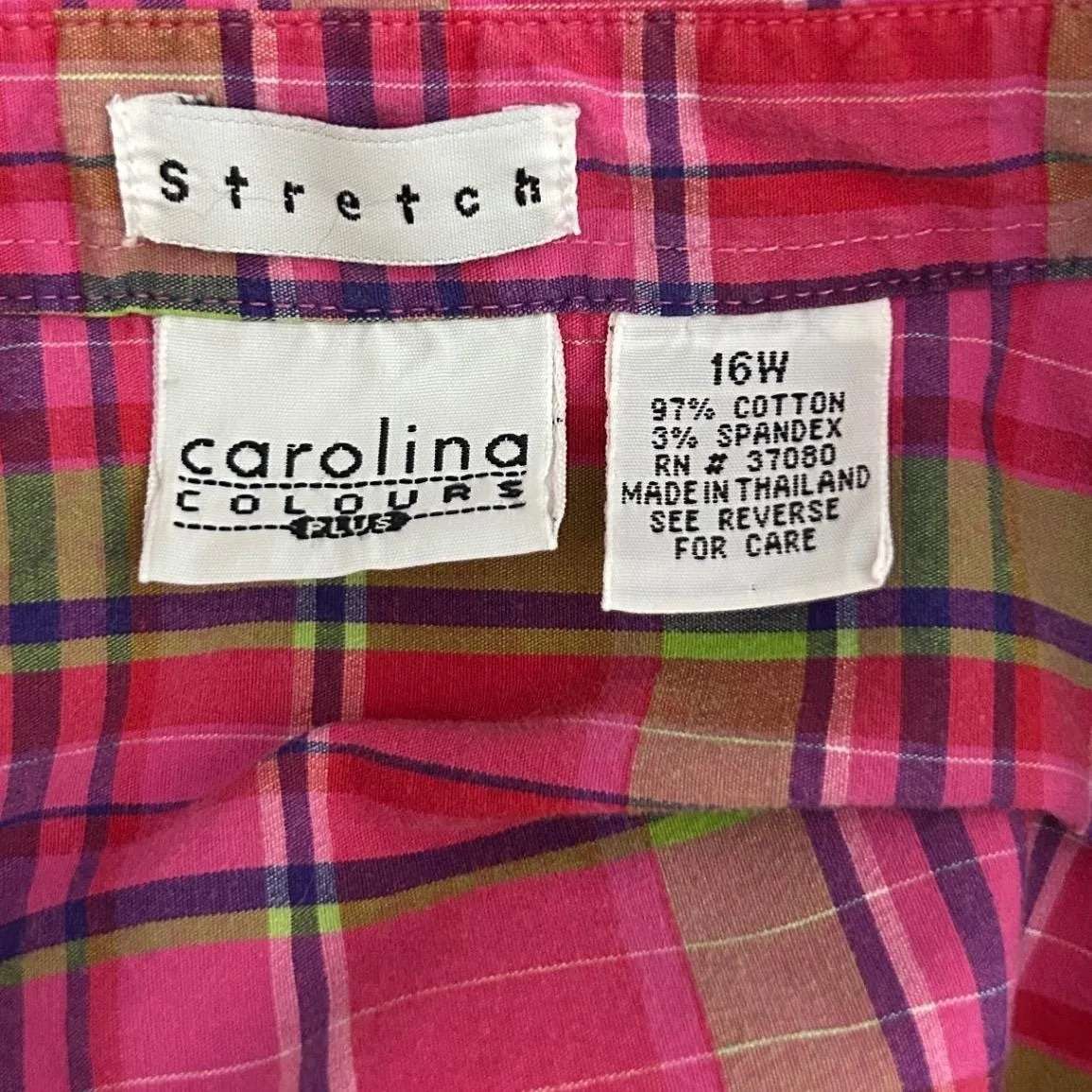 VTG Carolina Colours Plus Women 18W Pink Plaid Button Down Shirt Casual MomCore Size 16W - Image 4