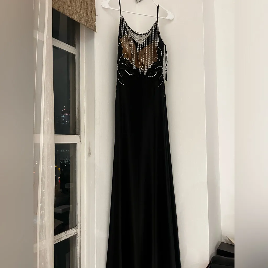 Black Evening Gown with Silver Beaded Straps - Image 5
