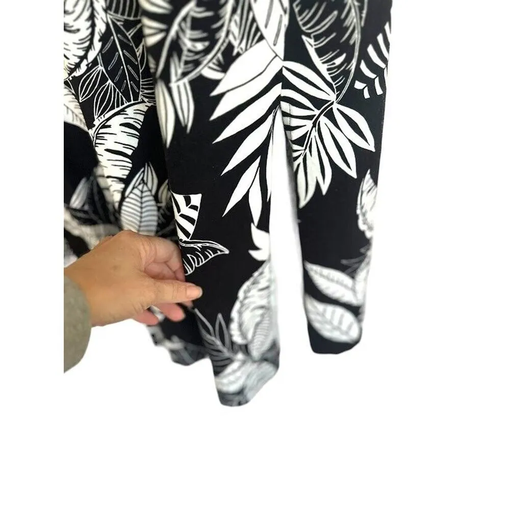 Talbots Jersey Maxi Skirt Silhouette Ferns Tropical Floral Black Stretch Small S - Image 3