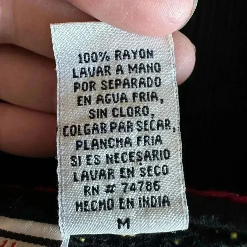 Forbidden Black Embroidered Floral Western Short Sleeves Bohemian Top SZ M #2218 Size M - Image 10