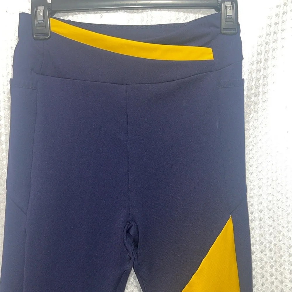 GYMSHARK Women Sport Leggings M Blue Yellow Stretch Pocketed Activewear Gym - Image 3