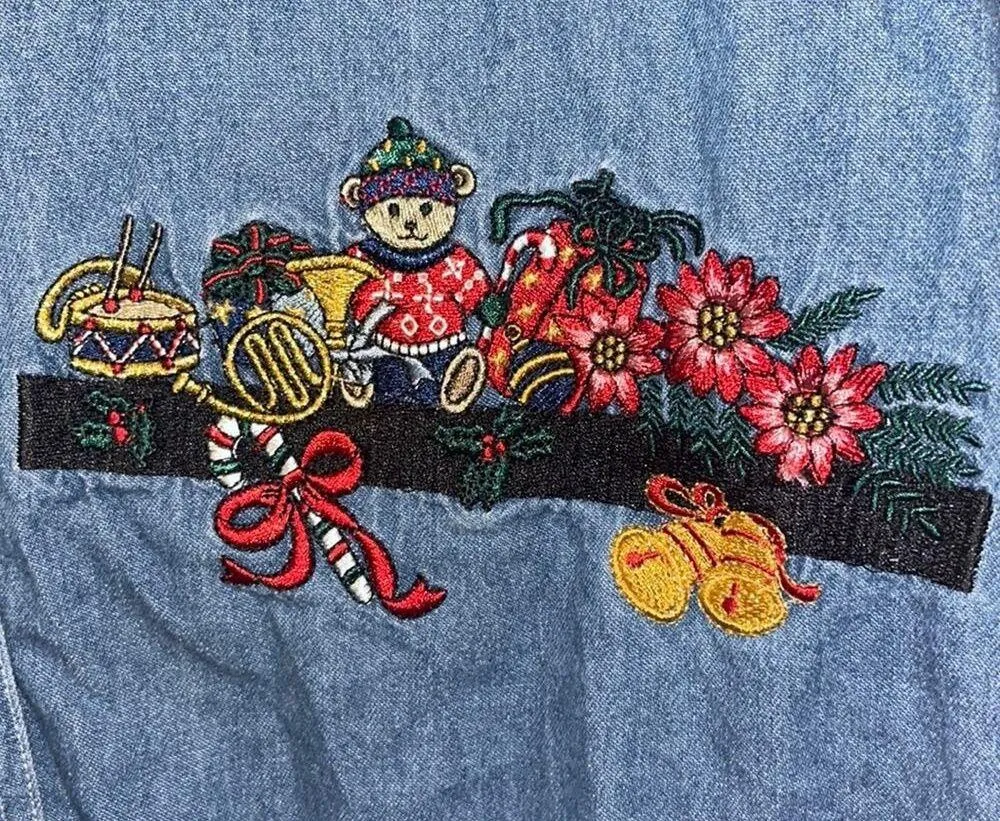 Vtg Womens Christmas Button Up Top 22W 24W  Embroidered Long Slv Holiday Toys - Image 2