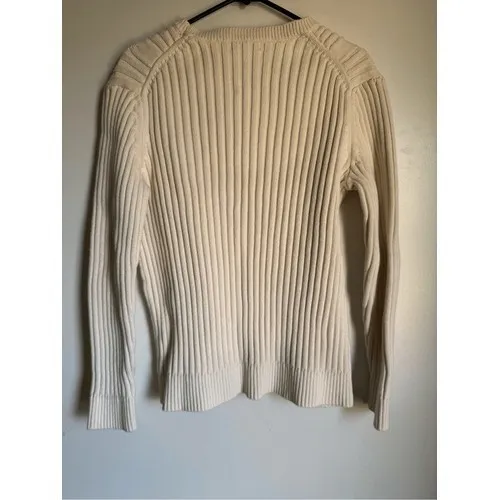 Banana Republic Womens 100% Cotton White Cable Knit Pullover Sweater‎ sz L Cozy - Image 3