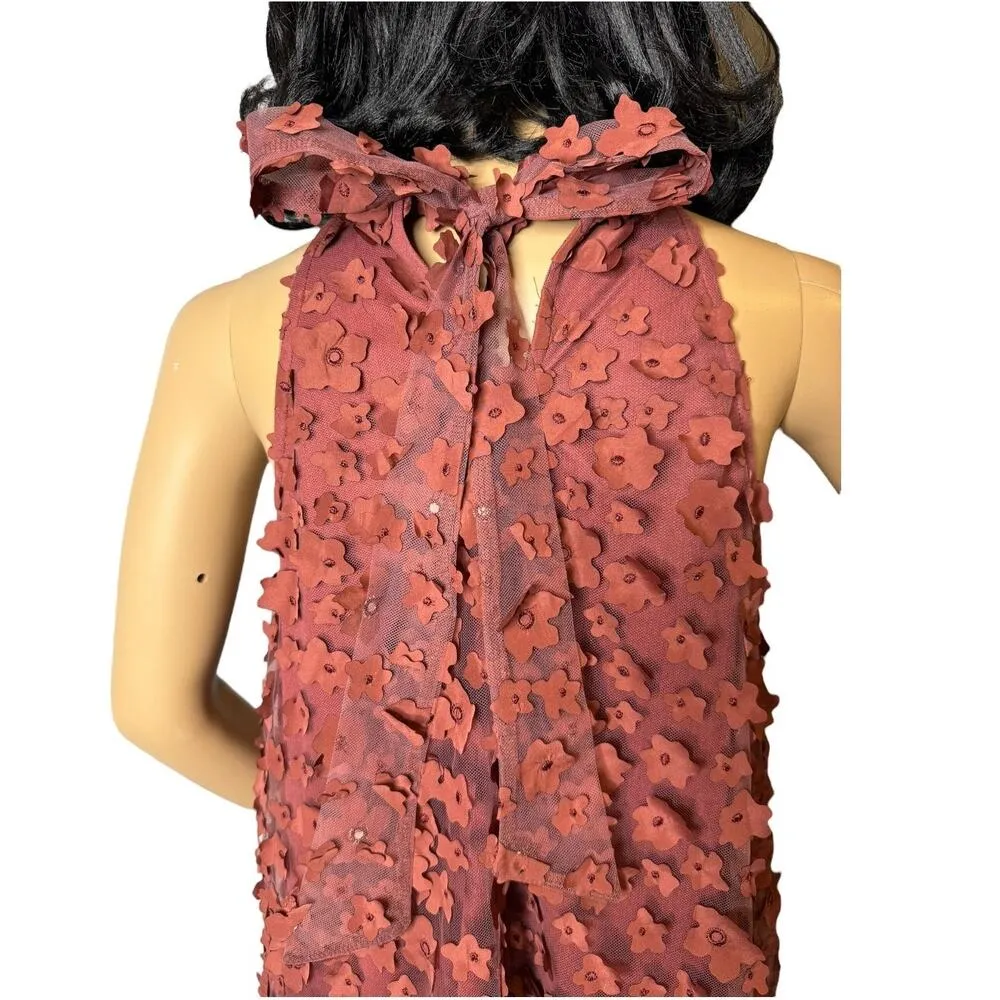 Anthropologie Eva Franco 3D Floral Halter Top Burgundy Cherry color size small - Image 6