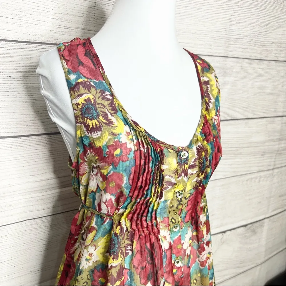 American Rag Boho Floral Sleeveless Blouse Top Size Medium Blue Red Green Yellow - Image 5