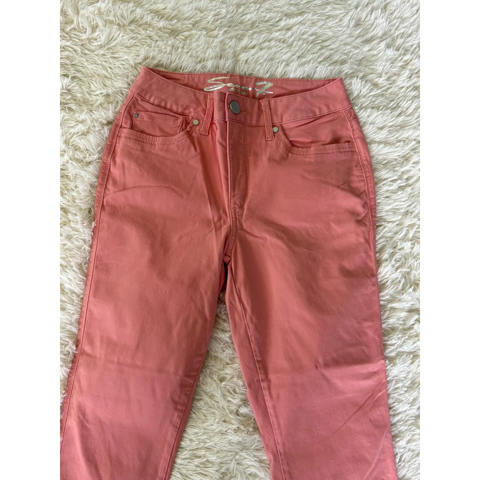 Seven7 High Rise Skinny Crop Jeans Size 6 Coral Salmon Pink Denim Casual Pants‎ - Image 2