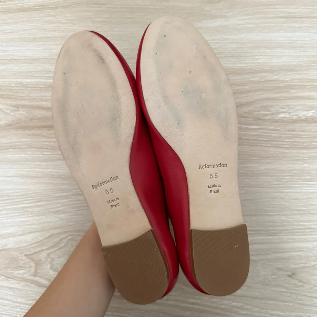 Reformation 5.5 Tina Bell Flats Scarlet Leather Red Preppy Holiday Formal - Image 4