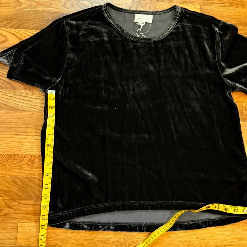 Melloday Women’s Small New Brown Velvet Short Sleeve Crewneck t-shirt Top - Image 3