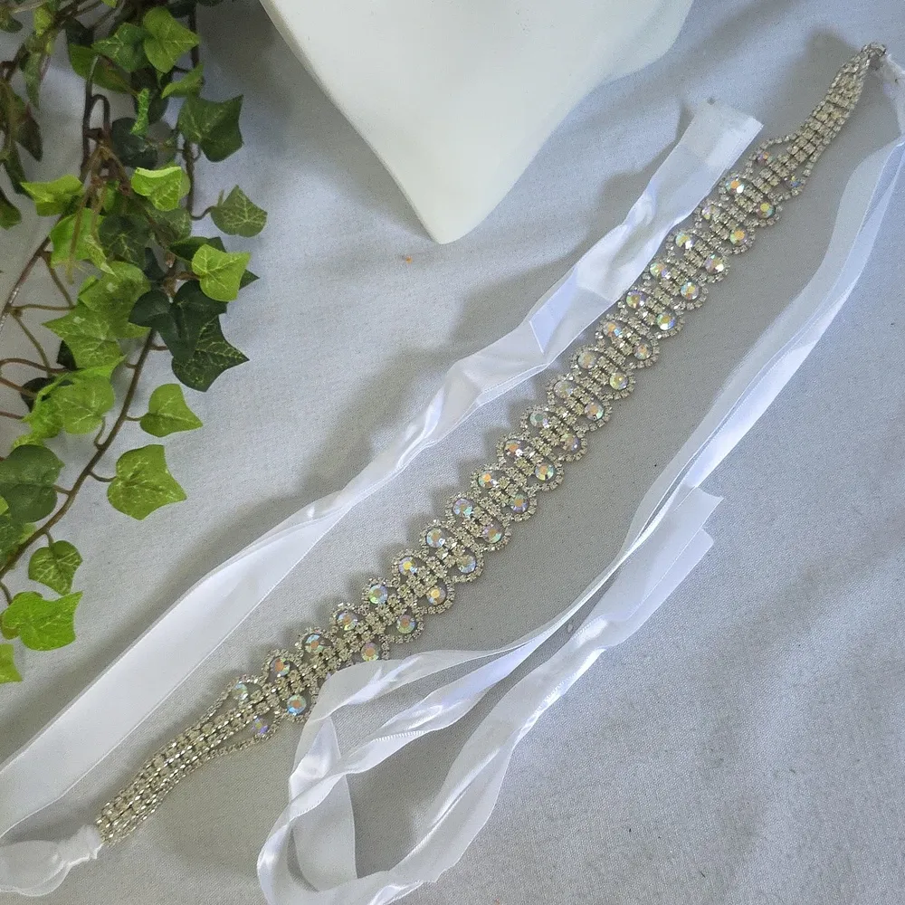 AB Rhinestone Bridal Sash Belt - Image 2