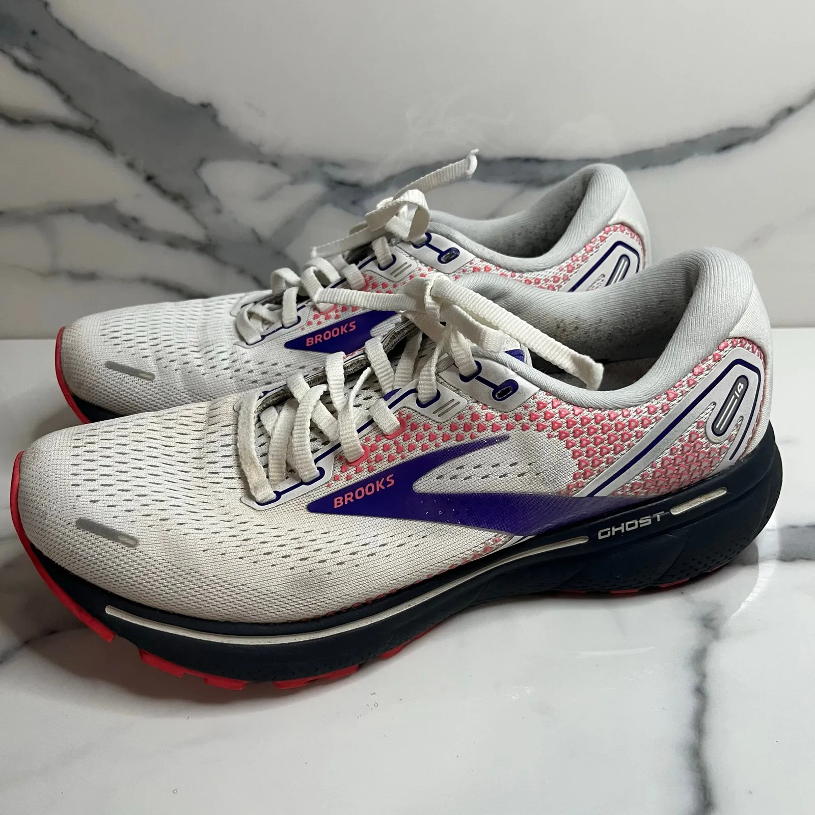 Brooks Women's White Purple Coral Ghost 14 Sneakers Running Shoes Sz 8.5 Athlete - Image 4