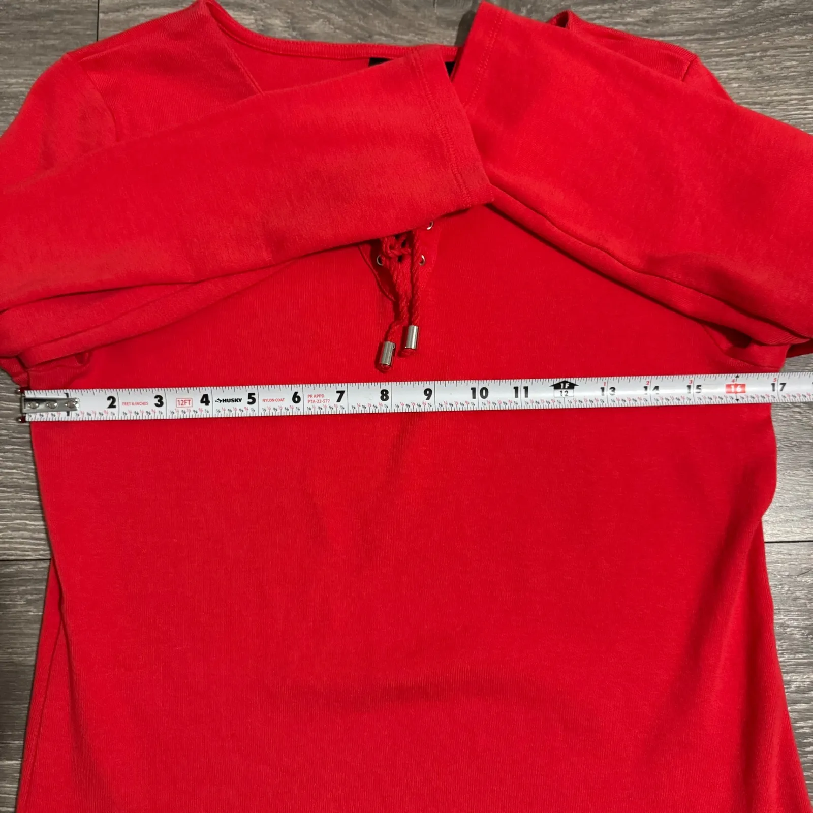 Rafaella Red Orange Women's 100% Cotton Lace Up Neck 3/4 Sleeve Top Size M - Image 9