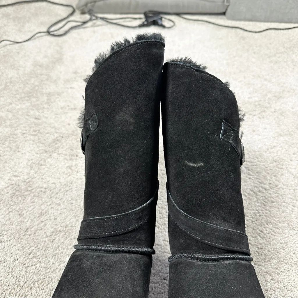 BearPaw Women’s Tatum Shearling Wool Sheepskin Lined Suede Boots in Black 10 - Image 10
