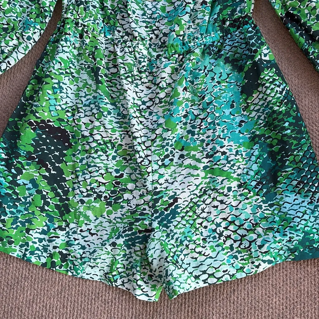 NWT Anthropologie Plenty Tracy Reese Peasant Romper Green Python Large Rtl. $228 - Image 12