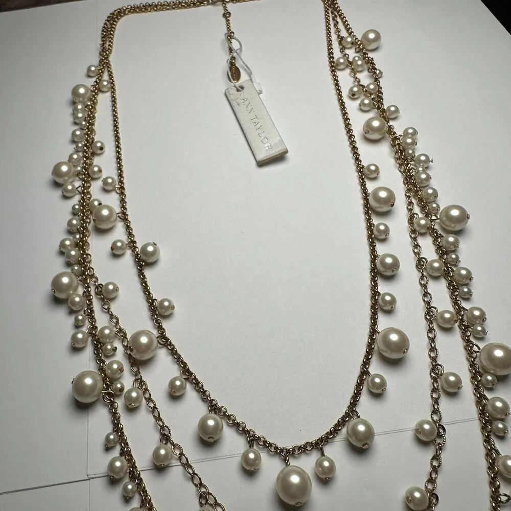 Ann Taylor Multi Strand Layered Faux Pearl Gold Tone Beaded Necklace NWT $59.50 - Image 8