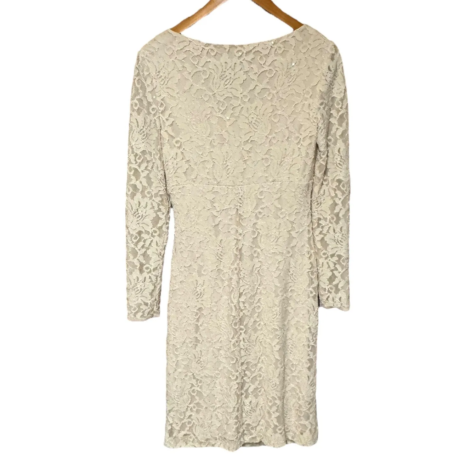 Lauren Ralph Lauren V-Neck Lace Long Sleeve Dress Cream 6 - Image 4