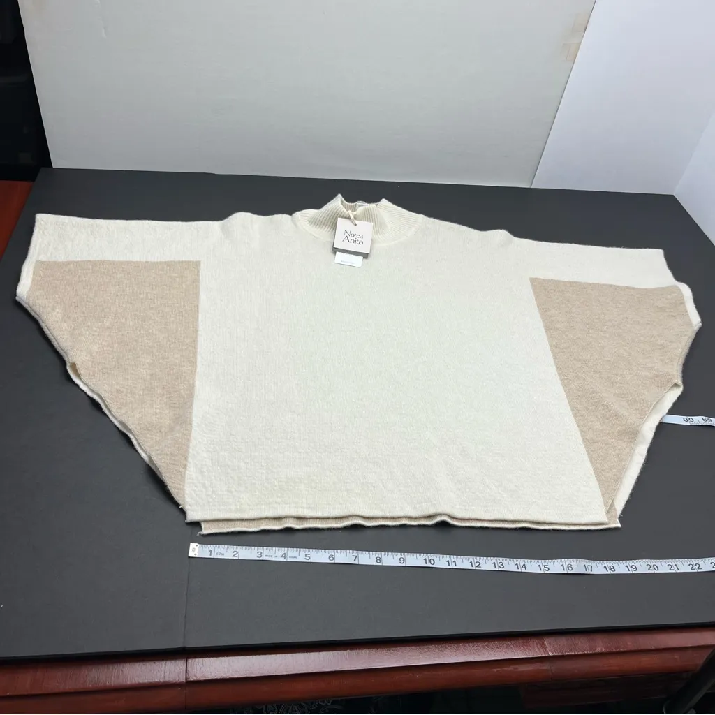 Note di‎ Anita Italy Wool Cashmere Blend Poncho Brown Ivory One Size NEW *FLAW Tan - Image 8