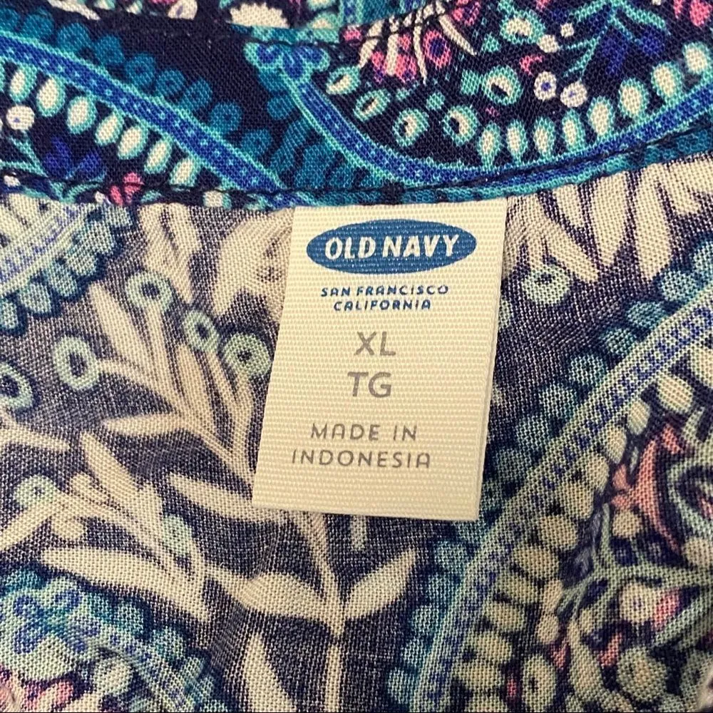 OLD NAVY Printed Paisley Blue Tunic Top Blouse XL - Image 5