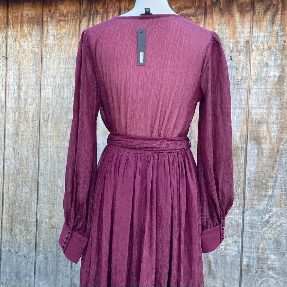 Wine Color Long Sleeve Elegant Maxi Dress Size L - Image 6