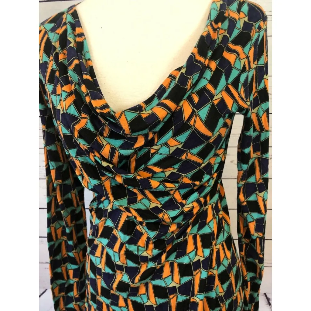 Cabi Small Long Sleeve Shirt Faux wrap ruched Gathered Front Geometric‎ Colorful - Image 2